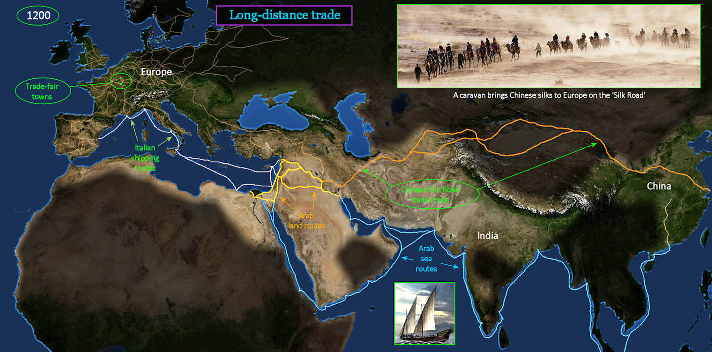 World trade and Silk Road, 1200 AD map